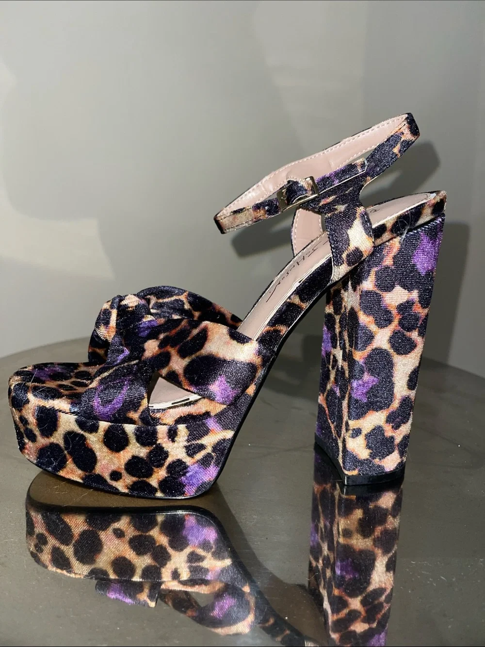 Betsey Johnson Leopard Platform Sandals with Purple Accents